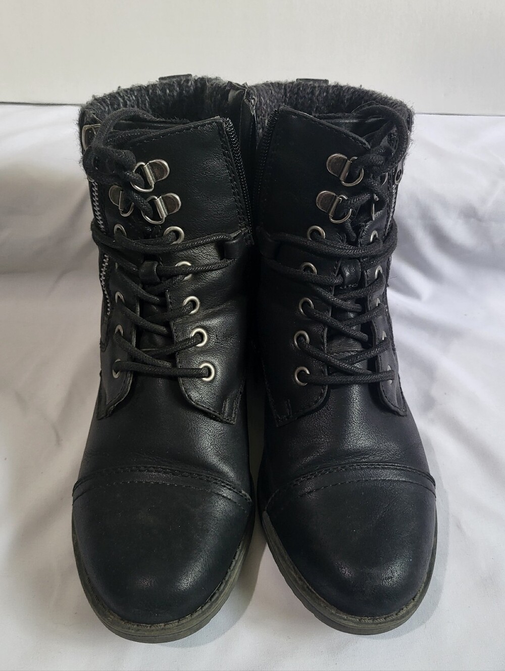 Taxi Bronx Combat Style Boots Knit Cuff Lace Up With Zippers Size 37/7-7.5US